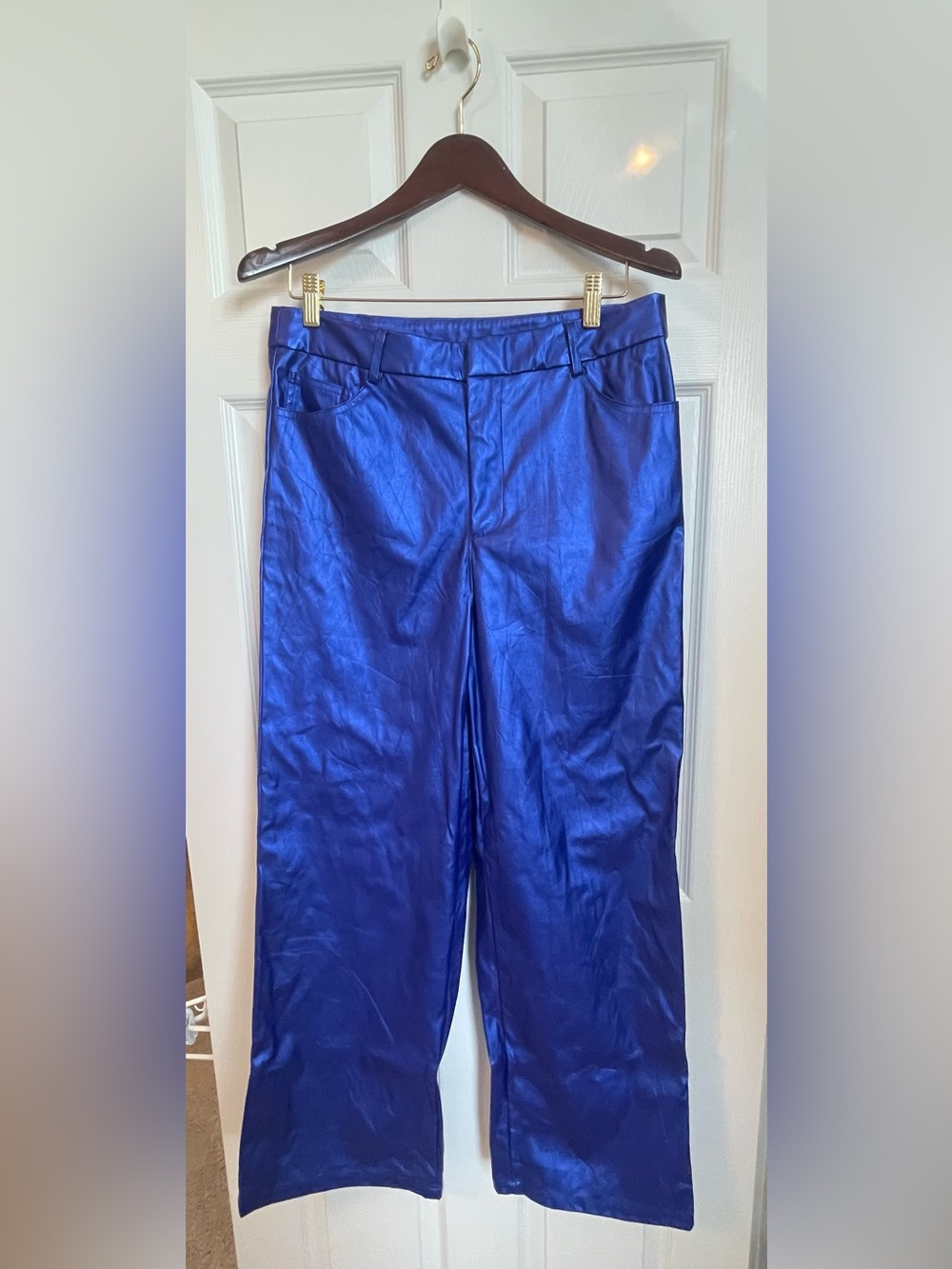 Women’s Shiny Electric Blue Wide-Leg Pants